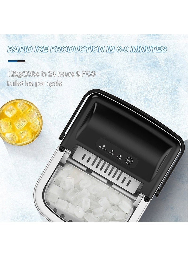 ET-LIFE Ice Maker Countertop with Handle, Self-Cleaning Ice Maker with Scoop and Basket, 9 Cubes in 7-9 Mins, 12Kg/24H, 1.2L Water Tank, 0.6L Ice Basket Capacity, 95W, Portable Small Ice Machine for Home kitchen Office Party, BH-14, Silver - Image 3